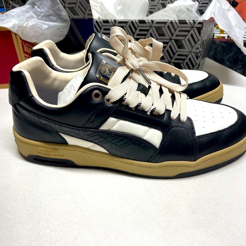 Puma Black White Cream Low-Top Sneakers